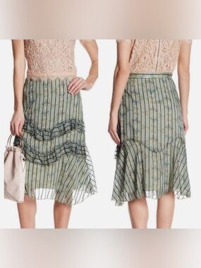 Eva Franco Floral Ruffle Midi Skirt - Anthropologie